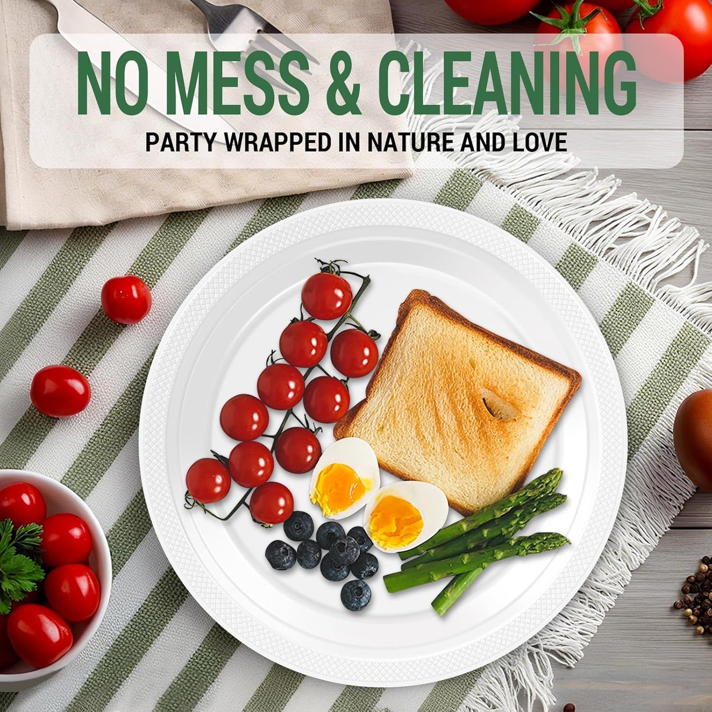 50 White Plastic Plates For Party, Includes 25-9" & 25-7" Cake Dessert Plastic Dinner Plates Disposable For Party Supplies