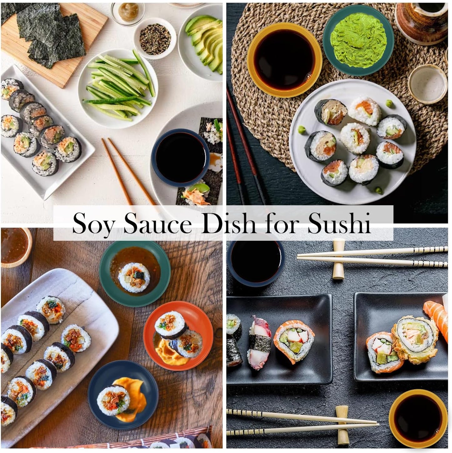 Wrova soy sauce dish 4 inch set of 8, small wheat straw plates 1.5oz for side dishes dishwasher safe, unbreakable plastic sauce dish for sushi,dishes,sauce...Colorful