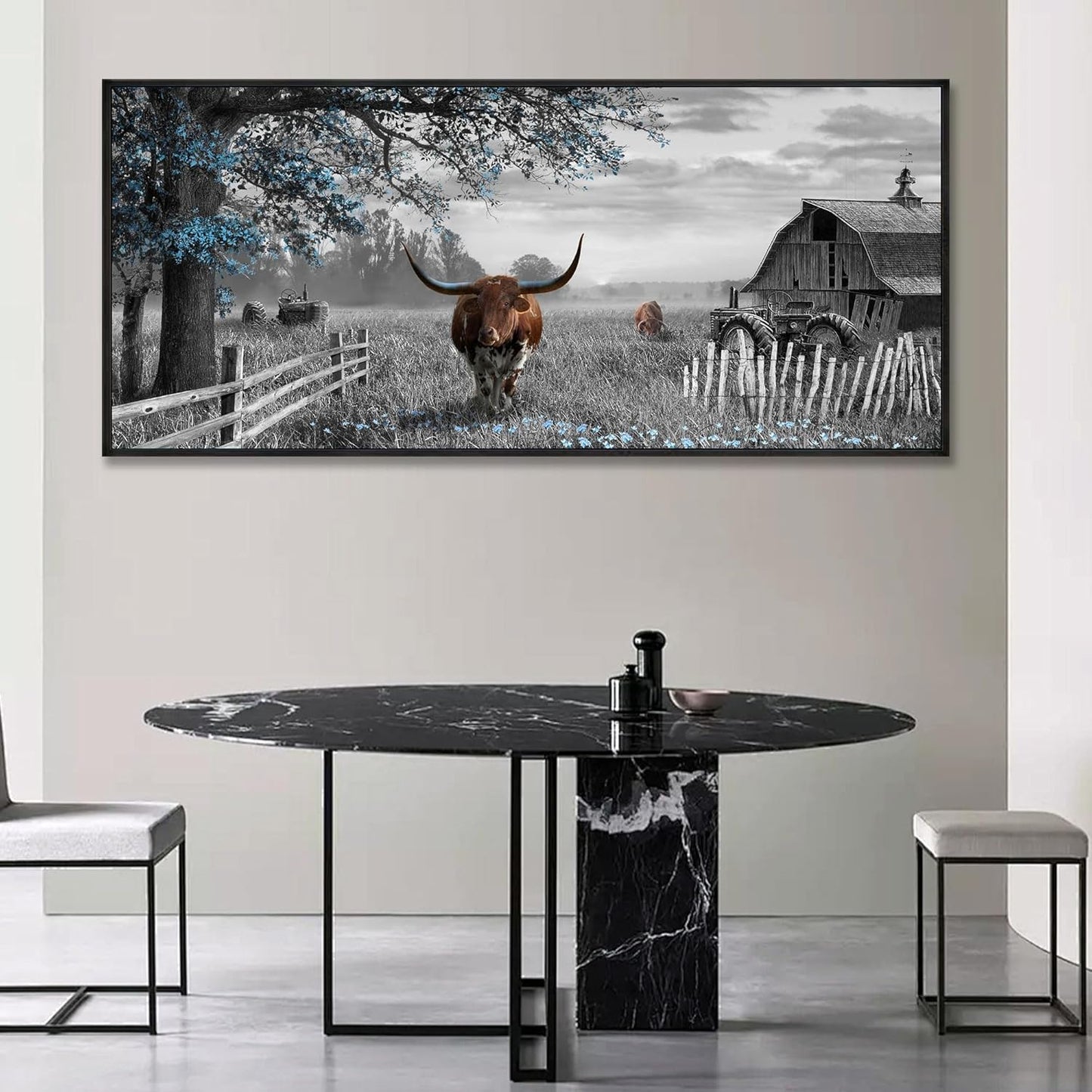 yiijeah Rustic Wall Art - Western Home Decor Cow Picture Extra Large Wall Decr Rustic Longhorn Living Room Bedroom Canvas Framed Artwork Farmhouse Decor