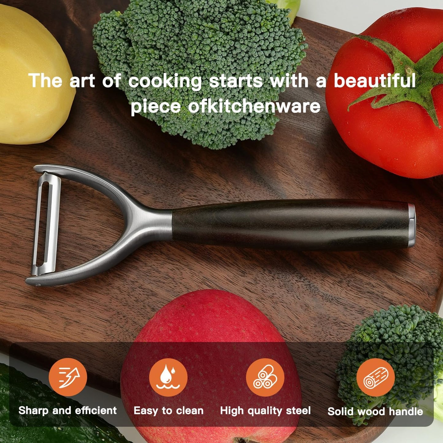 Premium Y Type 304 Stainless Steel Multifunctional Kitchen Peeler Real Wood Handle Ultra Sharp Blade Vegetable Potato Apple（Agarwood）