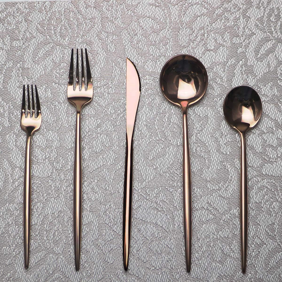 Portable Silverware Set - 20-Piece Flatware Cutlery Set - 18/10 Stainless Steel - Mirror Polishing Rose Gold - Travel Elegant Modern Utensils - Service for 4 Include Steak Knife Dinner Fork Spoon