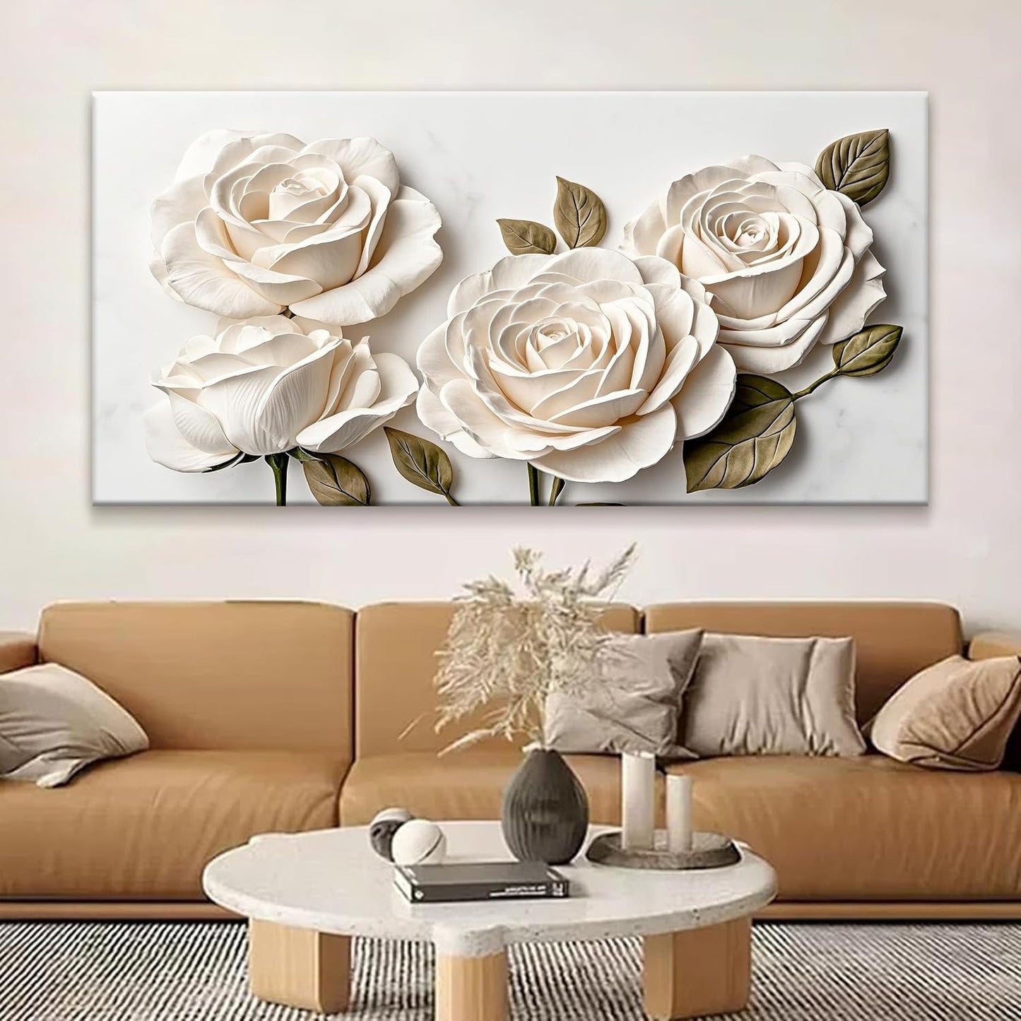 Suconvng Large Wall Art For Living Room Floral Wall Art Decor Modern Canvas Art Wall Decor 29" X 58" Painting White Flower Wall Art For Bedroom Home Office Dining Room Home Wall Decoration