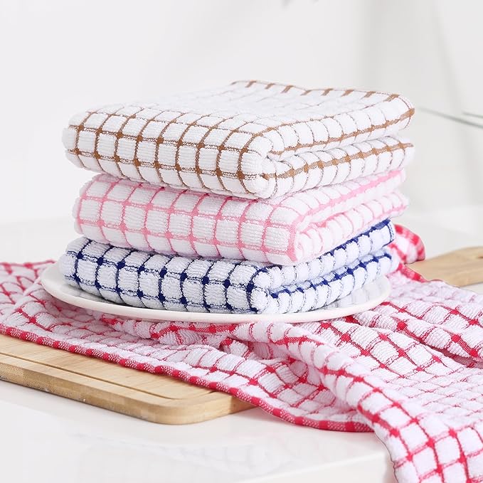 Kitinjoy Cotton 8 Pack Terry Kitchen Towels, 16 x 25 Inches Super Soft and Absorbent Dish Towels, Quick Drying Hand Towels for Kitchen Drying, Mix Colour