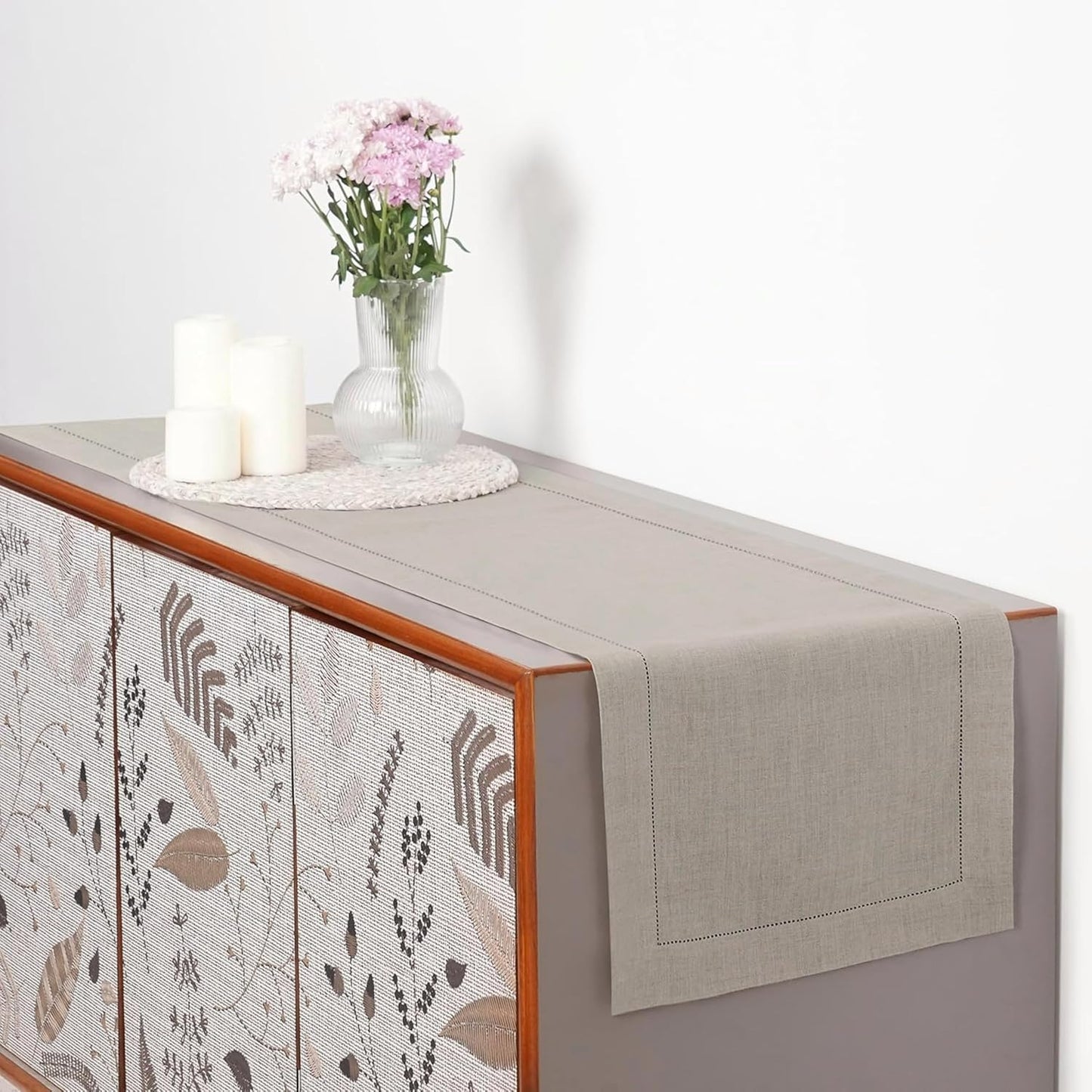 D'Moksha Homes Linen Natural Table Runner 144 Inches Long - 100% Pure Linen Extra Long Table Runner 14 x 144 Inch for Fall, Autumn and Halloween - Classic Hemstitch