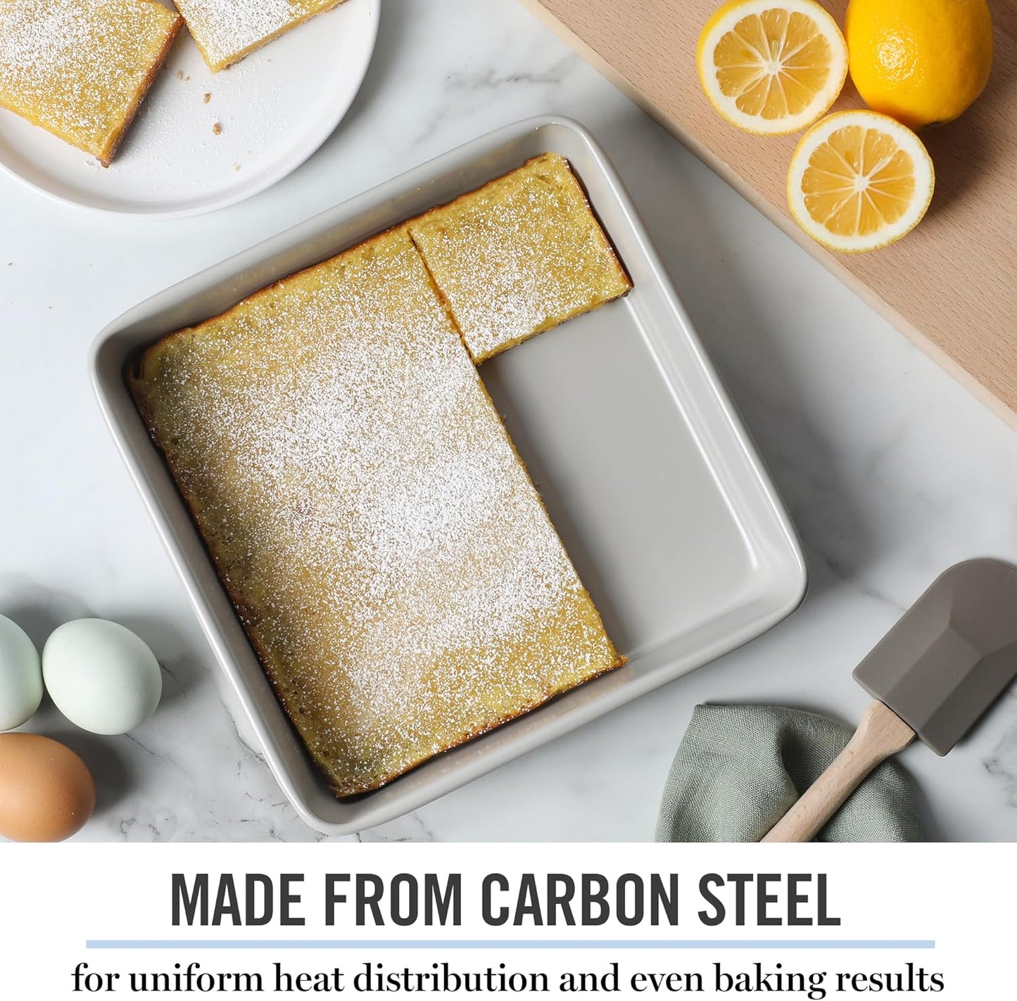 Martha Stewart Gallen 9 Inch Square Nonstick Carbon Steel Cake Pan - Cool Grey