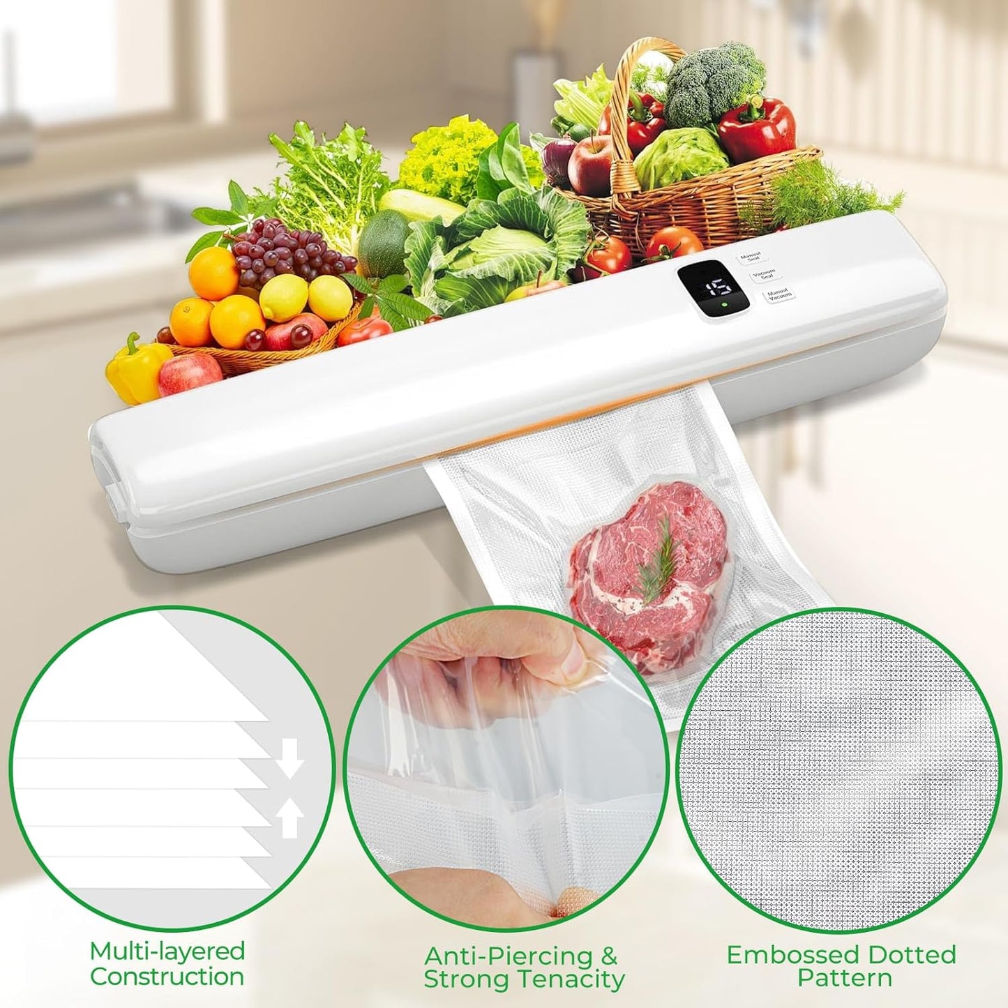 Vacuum Sealer Bags,50 PCS 6"×10" Textured Vacuum Sealing Bags,Commercial Grade, BPA Free, Heavy Duty,Great for Food Storage Meal Prep or Sous Vide Cooking.