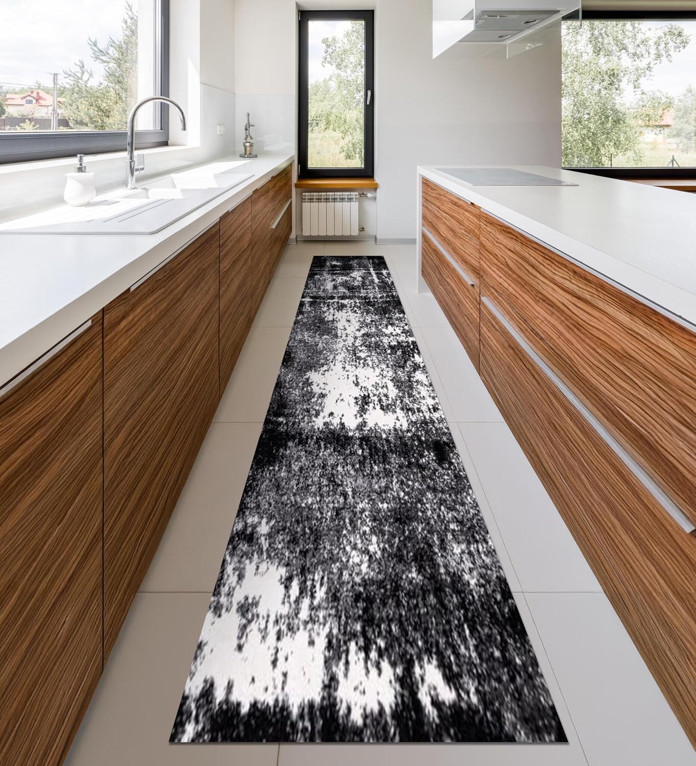 Keen Home Design Area Rugs - 2x14 Non-Shedding, Abstract Rugs for Kitchen, Living Room, Bedroom, Dining Room, Entryway - Size: 2'8" x 14', Abstract Black