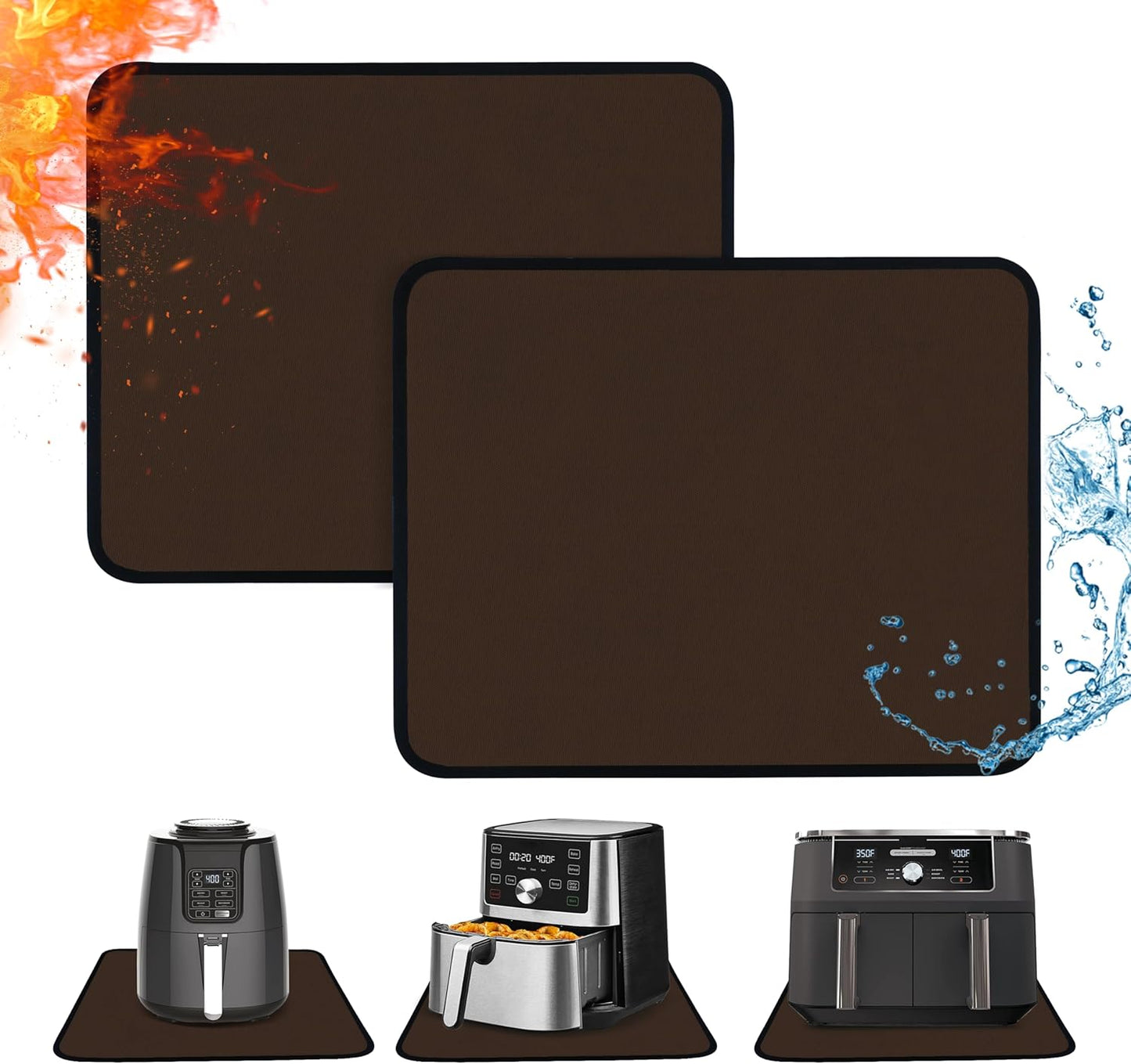 Heat Resistant Mats for Countertop - Fireproof 15x18 in Heat Resistant Mats for Air Fryer - Kitchen Countertop Protector for Air Fryer, Coffee Maker, Stand Mixer, Toaster, Oven 2PCS - Brown