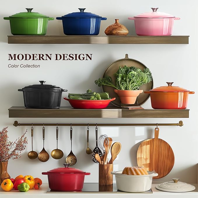 Overmont Enameled Cast Iron Dutch Oven - 5.5QT Pot with Lid Cookbook & Cotton Potholders - Heavy-Duty Cookware for Braising, Stews, Roasting, Bread Baking Graphite Gray