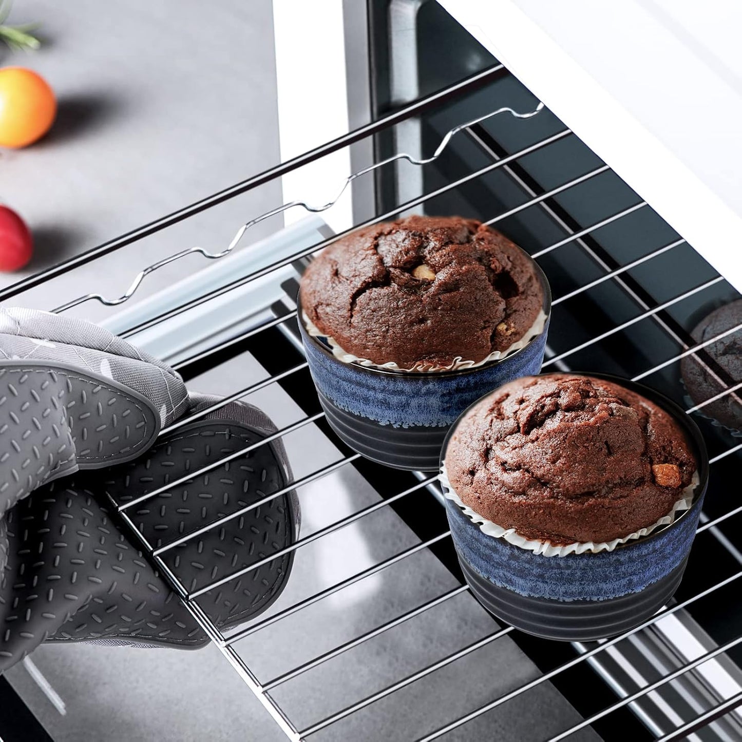 UNICASA Ramekin Set of 2, UNICASA 8 oz Creme Brulee Ramekins, Oven Safe Baking Set for Custard, Pudding, Souffle Cups, Reactive Blue