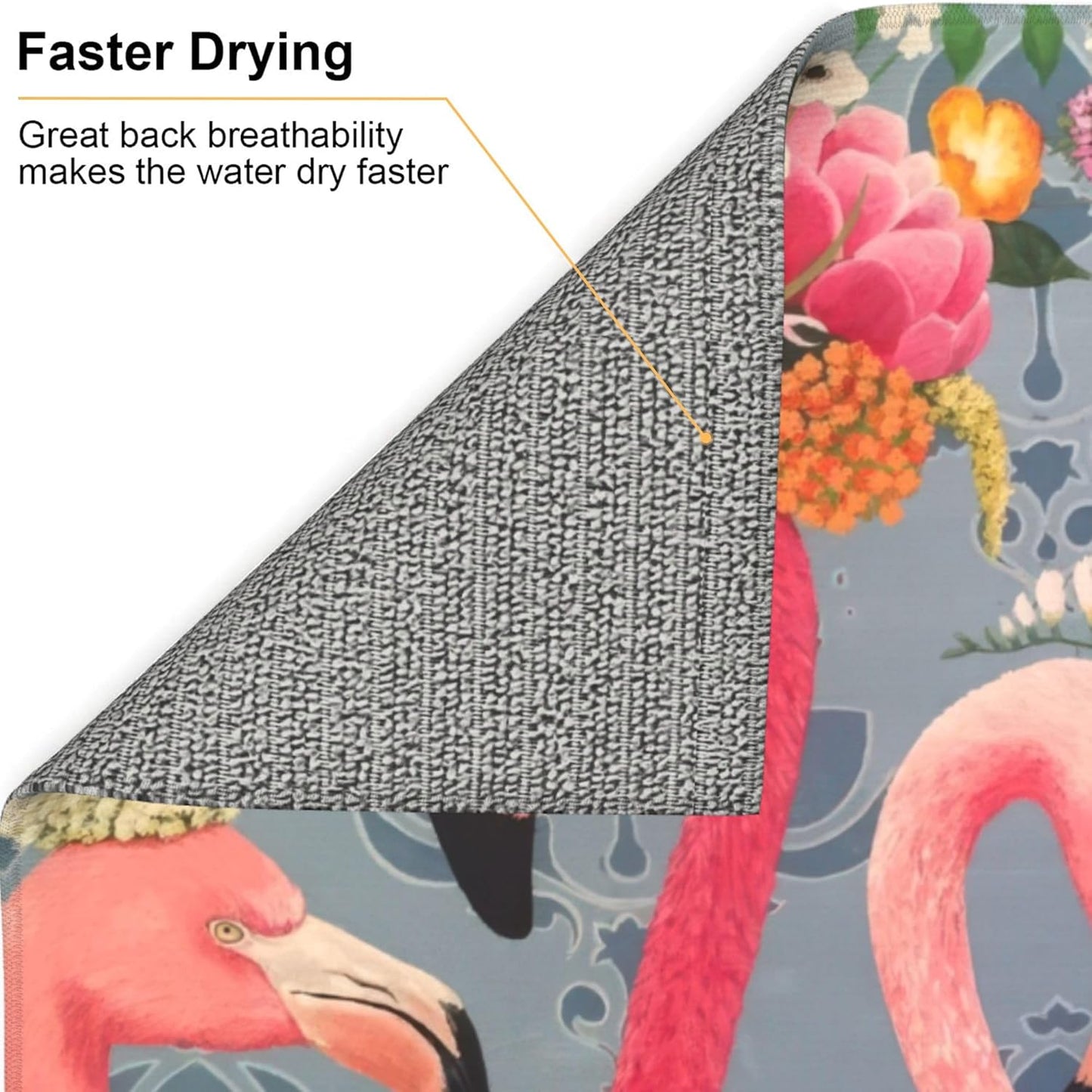 Flamingo Flowers Dish Drying Mat 16x18 Inch, Microfiber Absorbent Fast Dry Mat Large Dish Mat Drying Kitchen Mat, Kitchen Drying Pad for Kitchen Counter Coffee Bar Decor Gifts