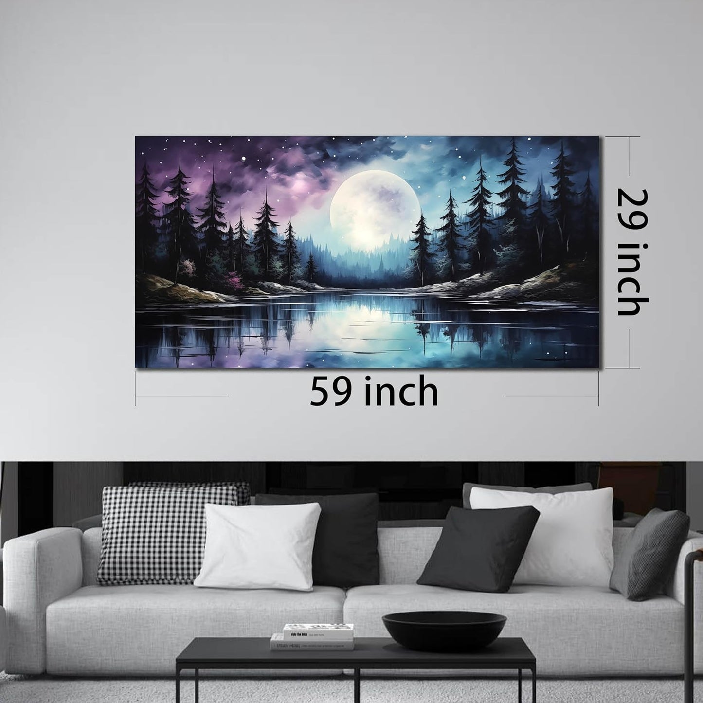 AOZEMI Forest Canvas Moon Wall Art Large Landscape Pictures for Living Room Modern Office Bedroom Decor 29x59 Wall Mural Artwork