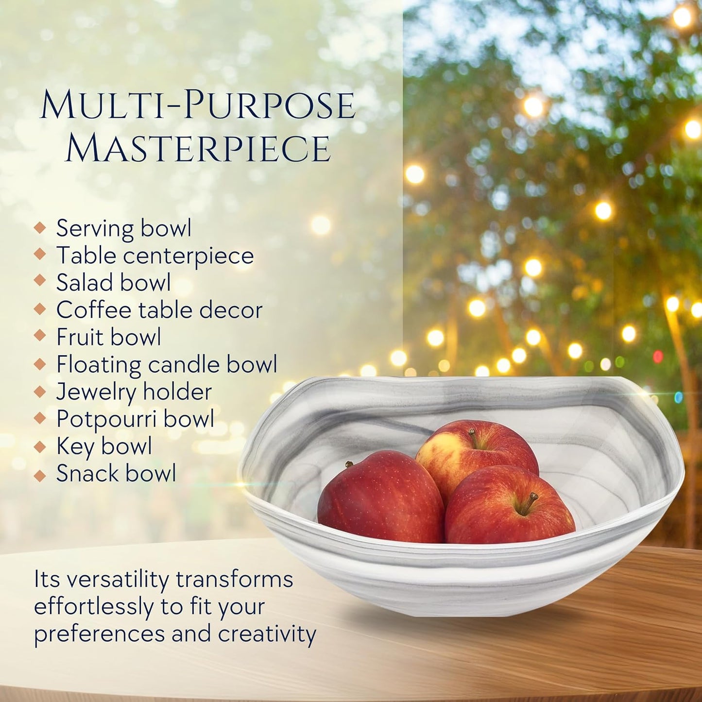 Badash Decorative Glass Serving Bowl, Alabaster Glass Centerpiece Fruit Bowl, Home Décor Table Accent Bowl, 10” Diameter, Gray