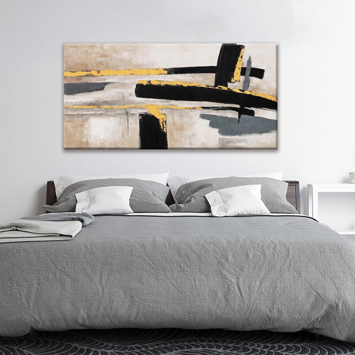 QSQ Abstract Wall Art Canvas Wall Art Decor Black And Gold Wall Art Paintings Abstract Wall Decor Artwork For Living Room Bedroom Bathroom Office Home Wall Decor Can Be Hung Directly 24" X 48"