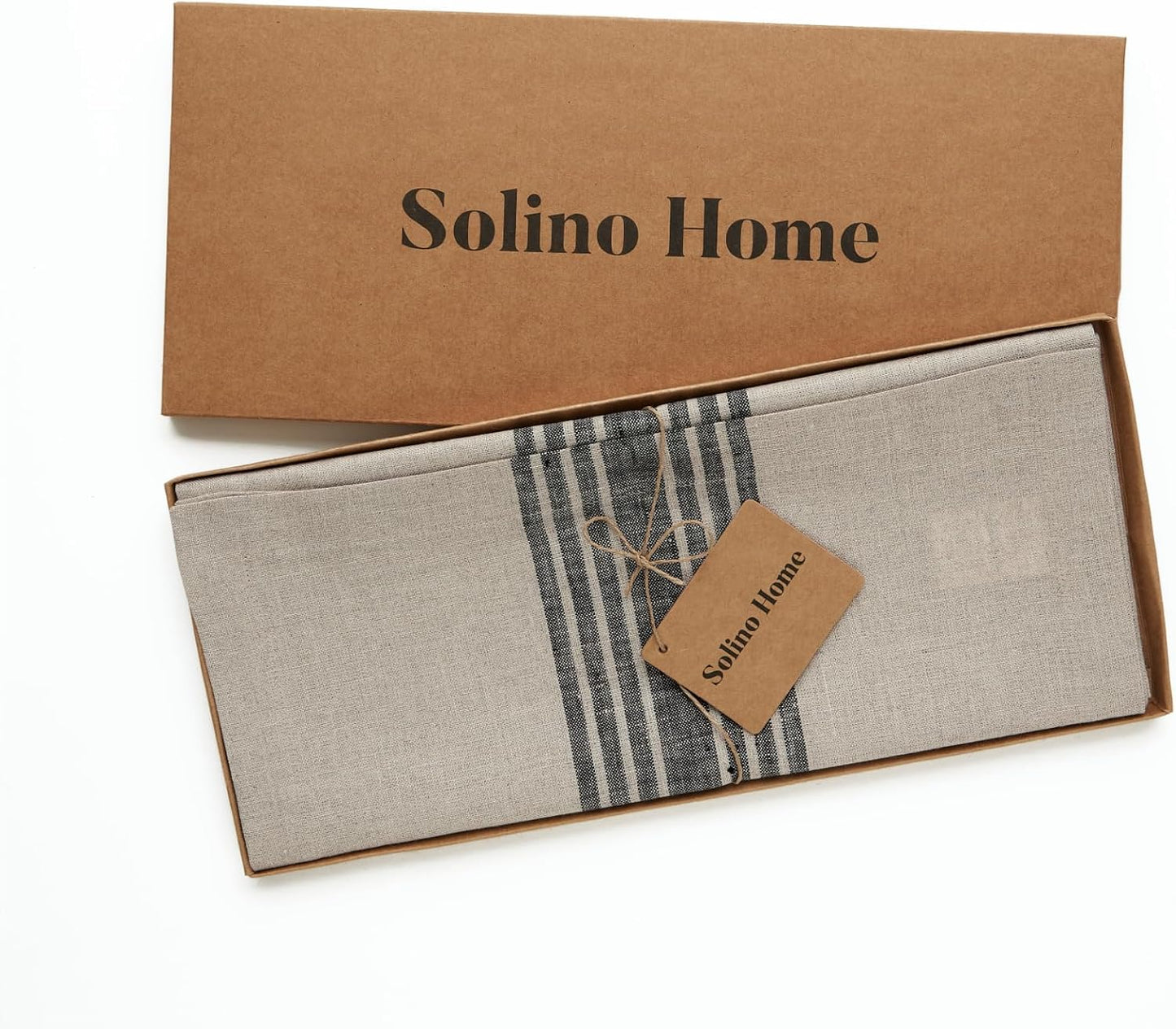 Solino Home Linen Table Runner 36 Inches - 100% Pure Linen Black and Natural Farmhouse Table Runner 14 x 36 Inch Ideal for Dresser and Coffee Tables - Thanksgiving, Holiday
