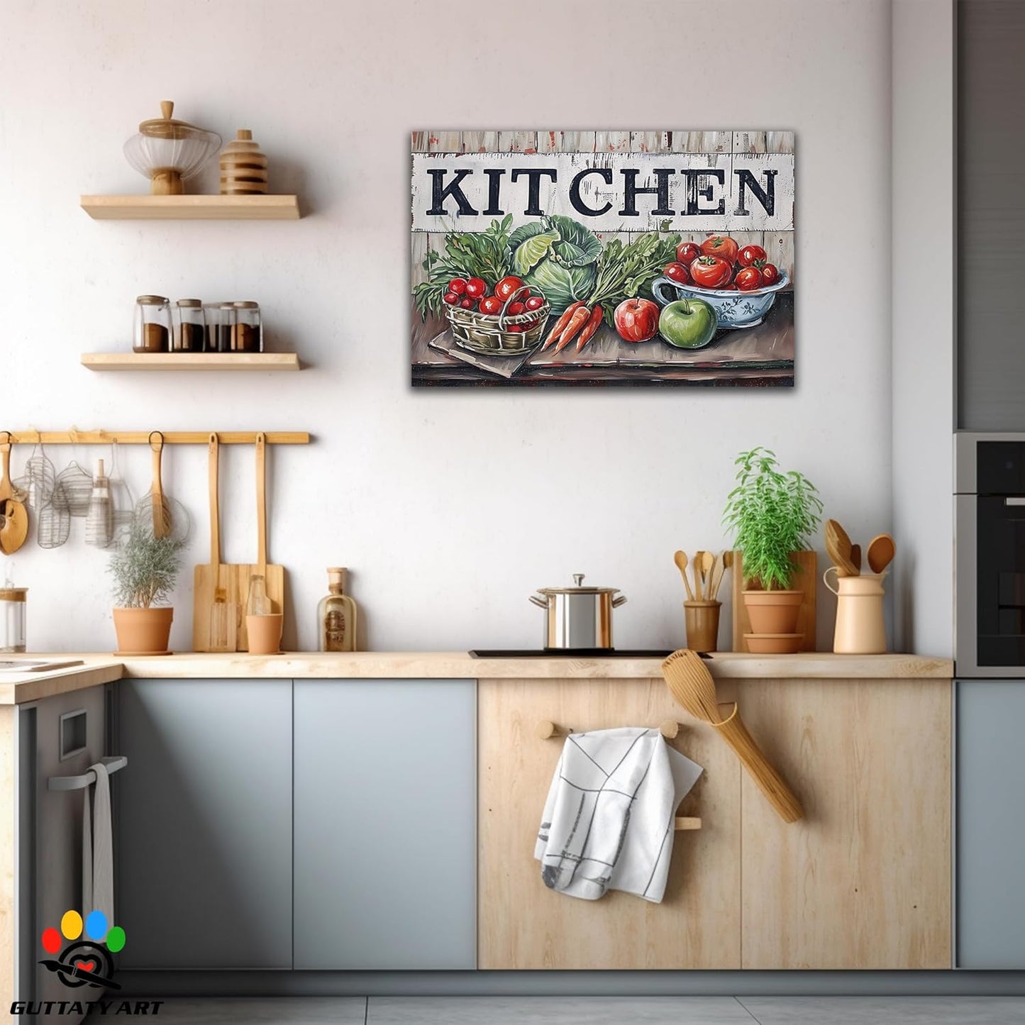 GUTTATY Kitchen Pictures Wall Decor, Farmhouse Wall Art Decor Colorful Fruit And Vegetable Painting for Dinning Room Restaurant Decor, Mother's Day Gift for Grandma Mom Hanging Artwork 28×40 Inch