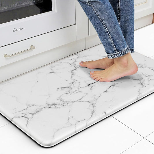 Marble White Kitchen Mats for Floor Anti Fatigue Mats for Kitchen Floor Kitchen Rugs Abstract Art Decorative Cushioned Non Slip Waterproof Mats for in Front of Sink for Office Bedroom Laundry