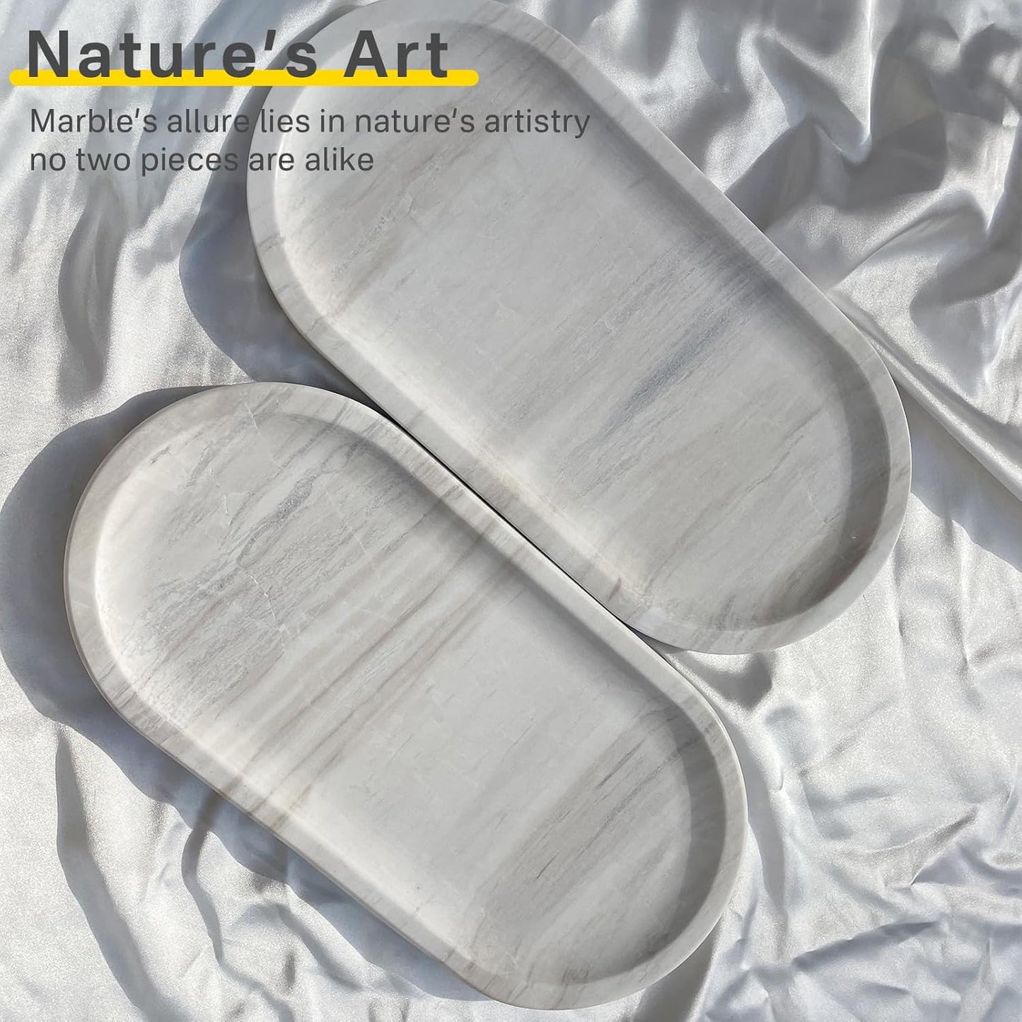 Natural Marble Tray, Stone Vanity Tray for Bathroom & Kitchen Countertop - Organizer for Perfume, Jewelry, Cosmetics 12x6 Inch,Light Wood Grain