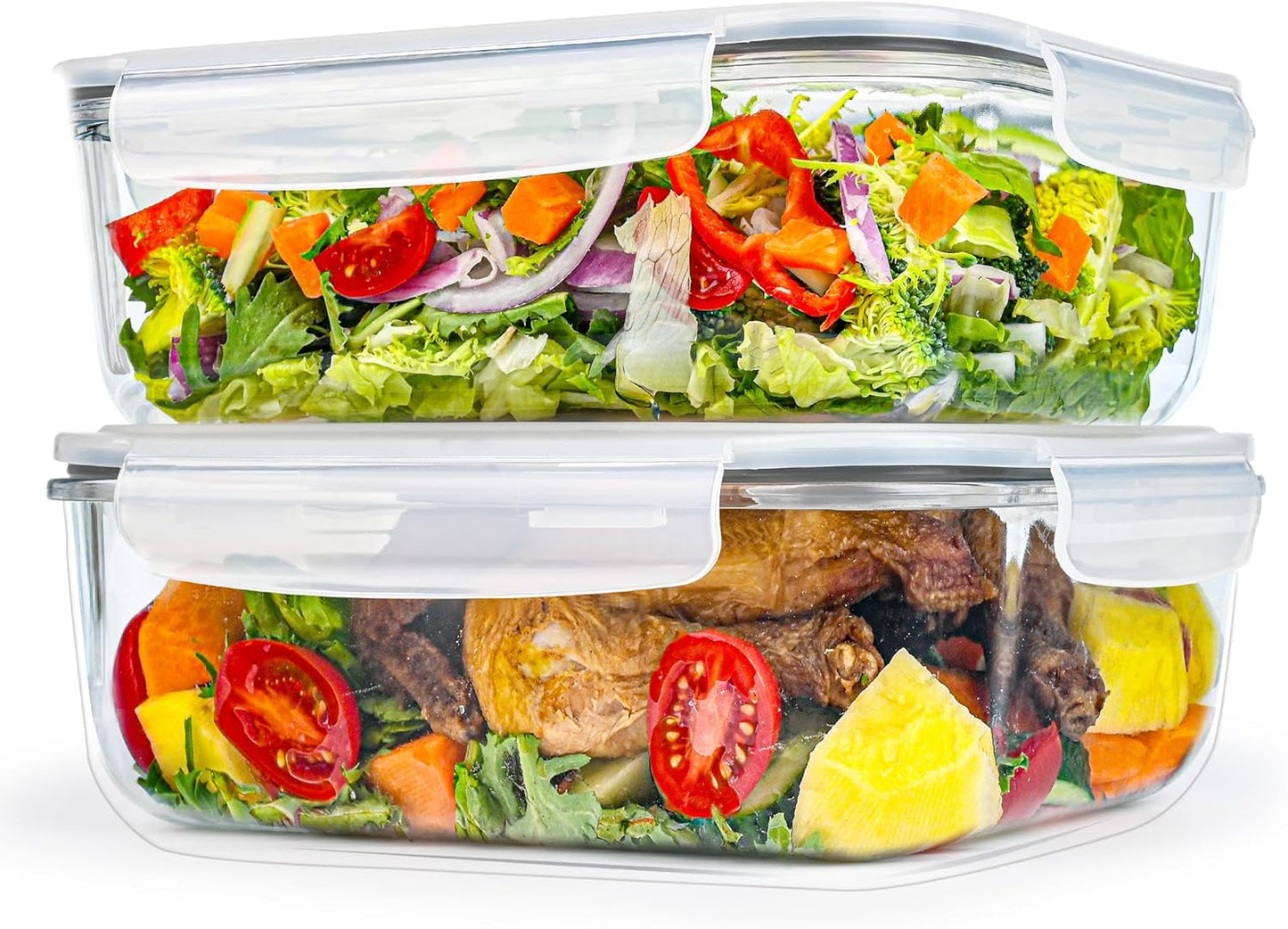 GEHE 9.8 Cup / 78 Oz Large Glass Food Storage Containers with Lids, 2 Pack Glass Meal Prep Containers Set with Airtight Locking Lids - Storing Food, Baking, Leakproof, Freezer, Microwave & Oven Safe