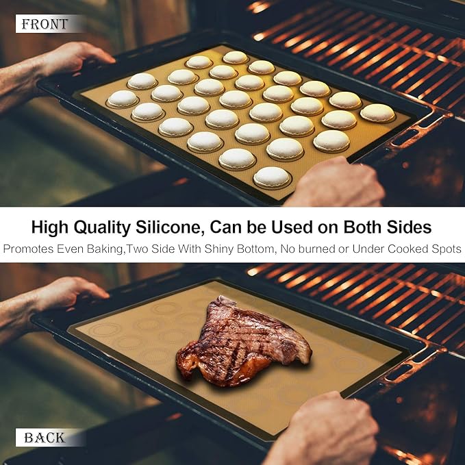 Silicone Baking Mats-Non Stick Cookie Sheet Macaron Mat Liner for Bake Pans & Rolling,Perfect Bakeware For Bread Making Pastry Cake Brioche Pizza Thick/BPA Free Set