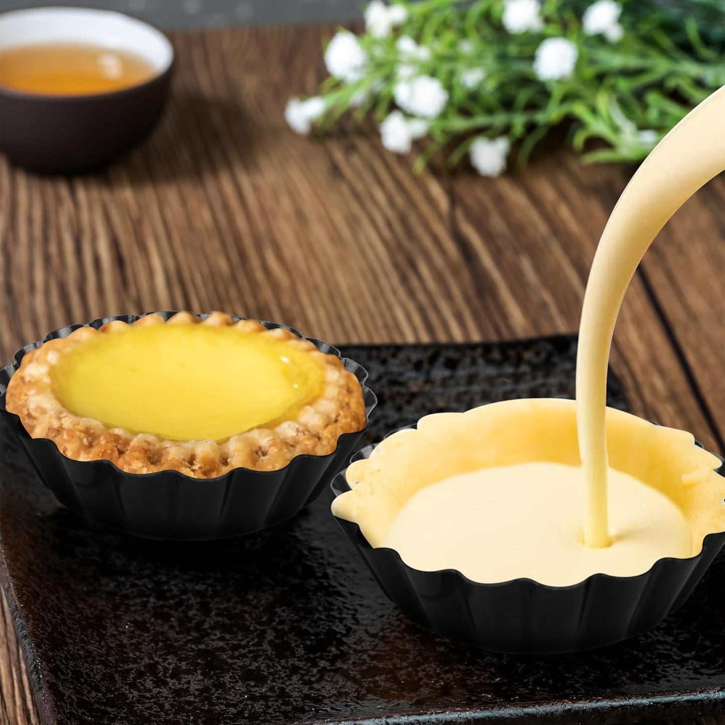 12 pcs Egg Tart Molds, 3" Mini Tart Pans Removable Bottom, Cupcake Cake Muffin Mold Tin Pan Baking Tool, Reusable Quiche Bakeware Carbon Steel for Pies, Quiche, Cheese Cakes, Desserts