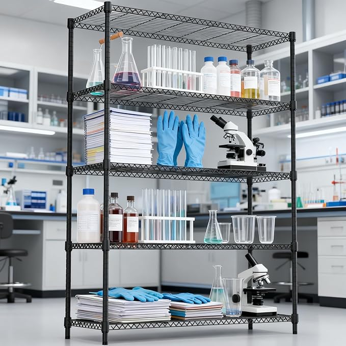 5 Tiers Shelf 1750 lbs Steel Storage Shelving Utility Shelving Unit Steel Organizer Wire Rack for Home,Kitchen,Office,Garage Black 17.7" D x 47.2" W x 72.4" H