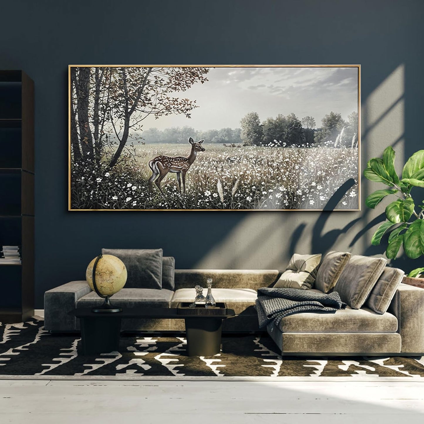 yiijeah Farmhouse Wall Decor - Large Canvas Wall Art Artwork Deer Landscape Vintage Floral Rustic Print Neutral Picture Artwork for Home Living Room Bedroom Office Decoration