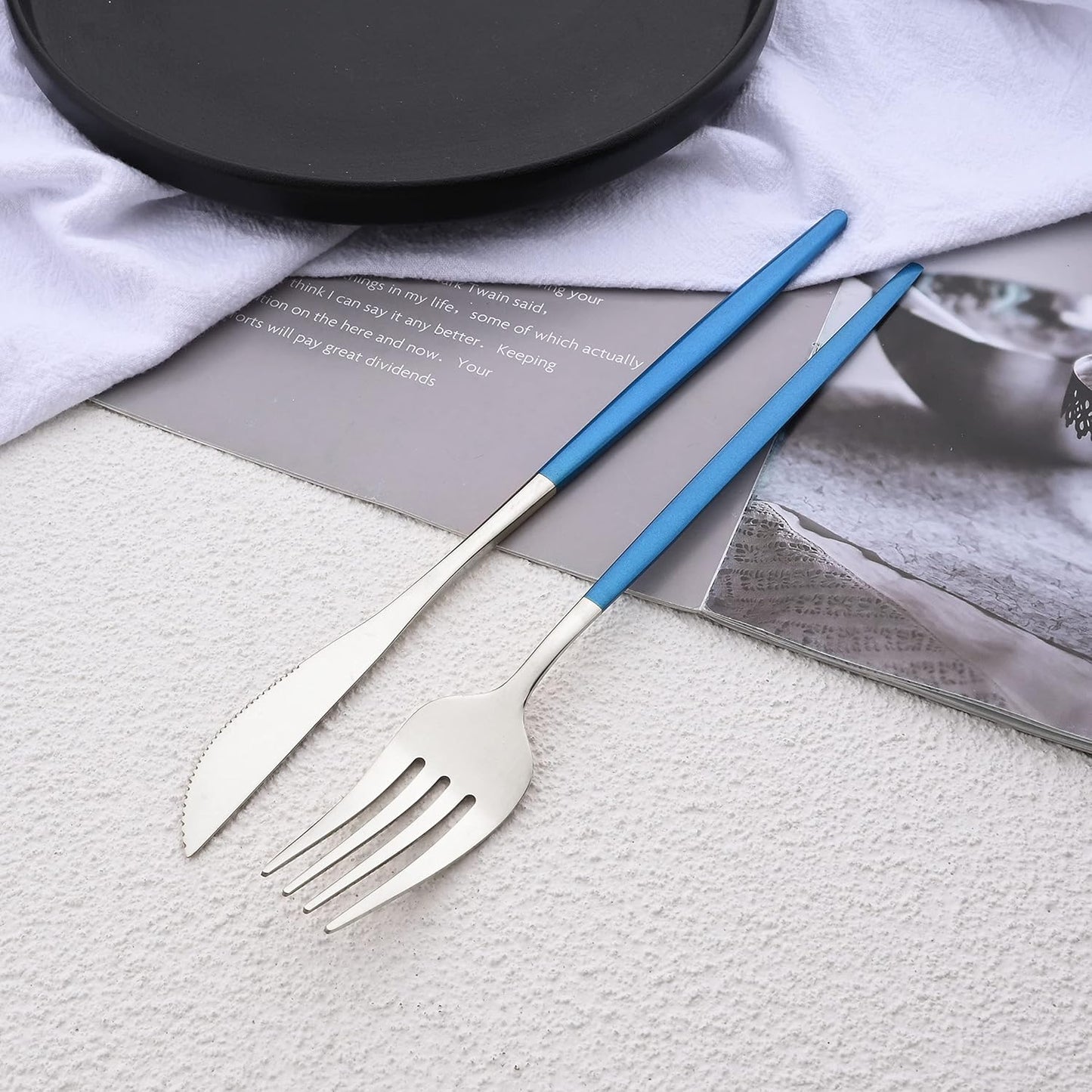 Silverware Set – 20 Piece Family Dinnerware Set – Flatware Set Service For 4 – Blue Silver Tableware Sets – Cutlery Great For Family Gatherings & Daily Use – Spoons, Knives, Forks