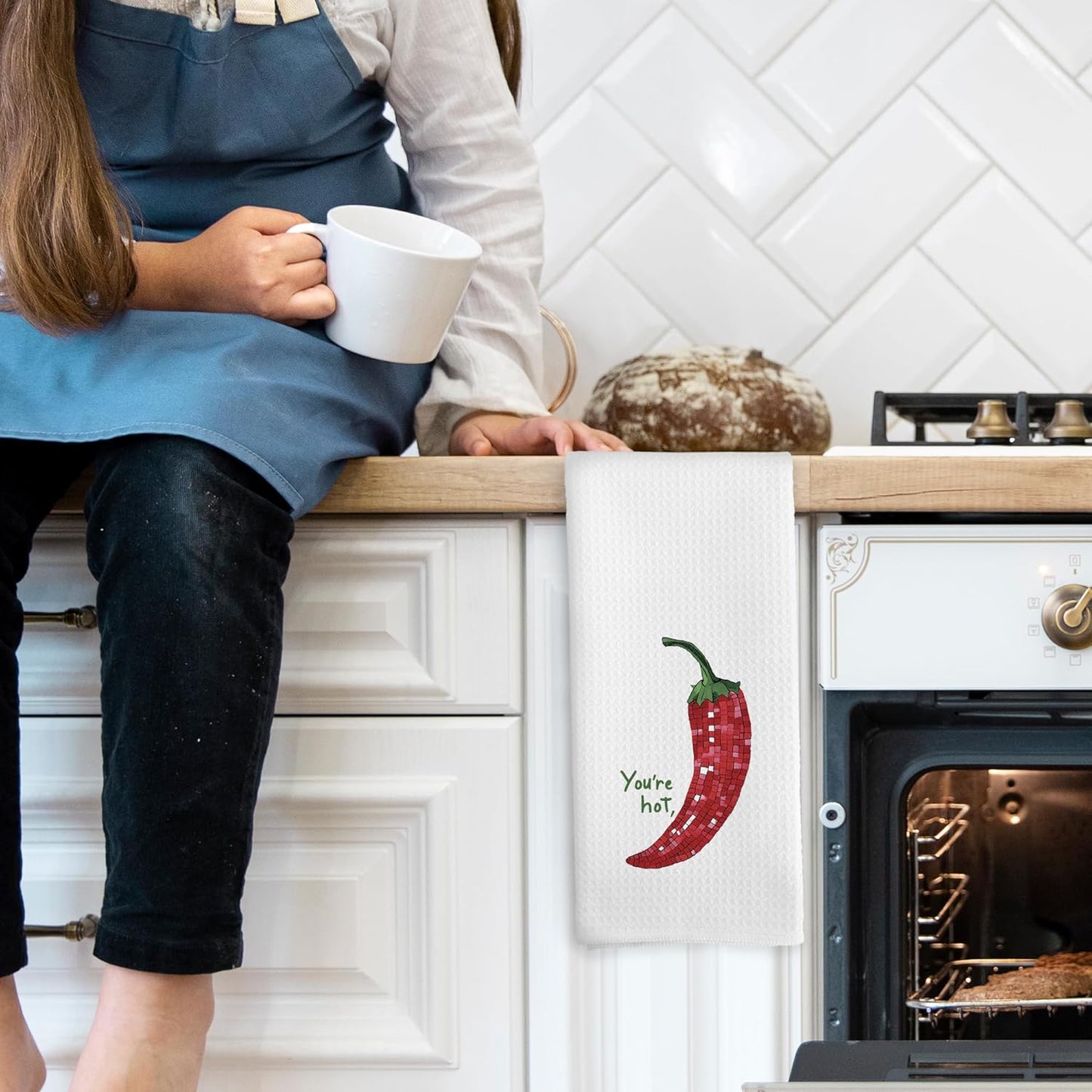 Disco Ball Chilli You're Hot Kitchen Towels, Trendy Retro Food Chilli Pepper Hand Towel, Food Lover Gift Kitchen Gift Chili Decorative Tea Towel Dish Towels 16x24 Inch