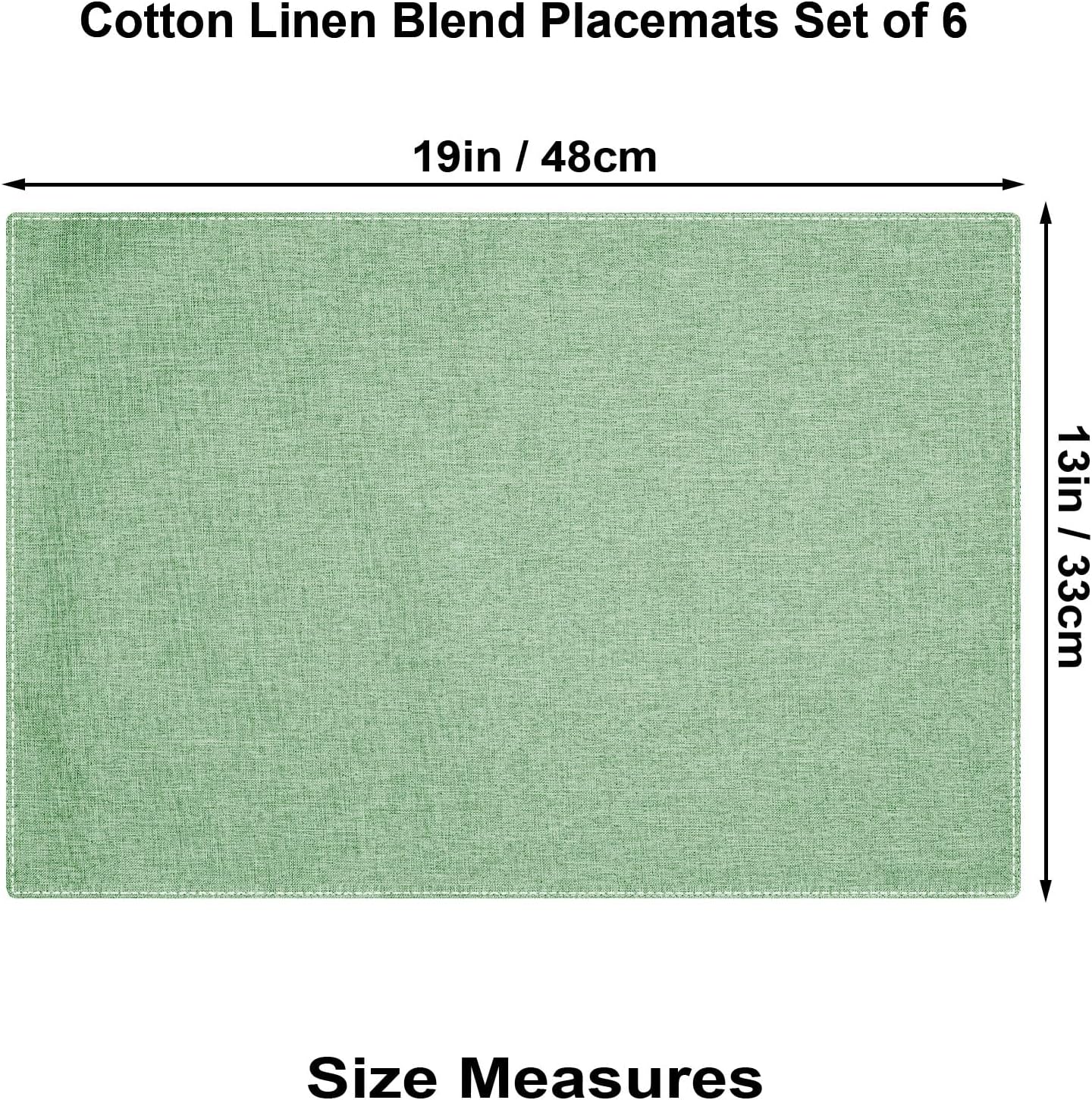 Cloth Placemats Set of 6, Cotton Linen Blend Machine Washable Double Layered Durable Place Mats Heat Resistant Placemats Wrinkle Free Thick Fabric Dining Table Mats (Light Green, 6)
