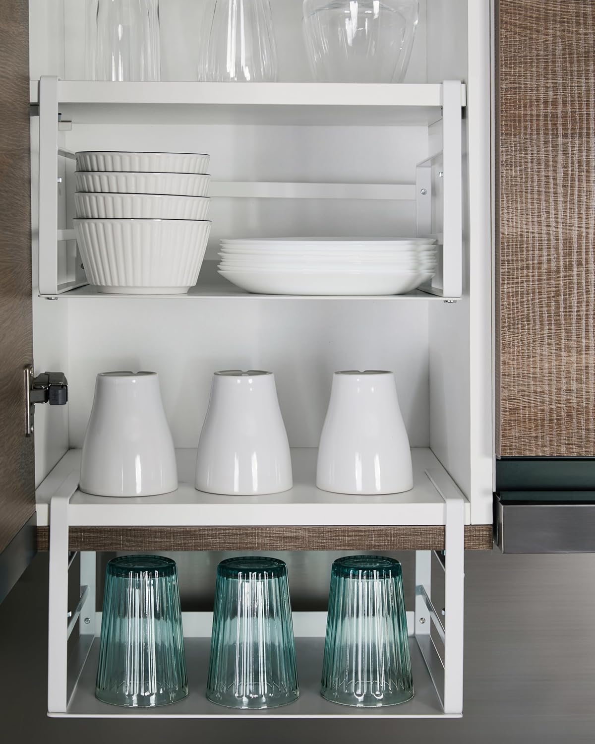 Nxconsu 2Pack Under Shelf Storage Basket Organizer Hanging Holder for Kitchen Cabinet Pantry Cupboard Desk Bookshelf Organization Space Saver Heavy Duty Slide-in Adjustable Mounting Clamp White Large