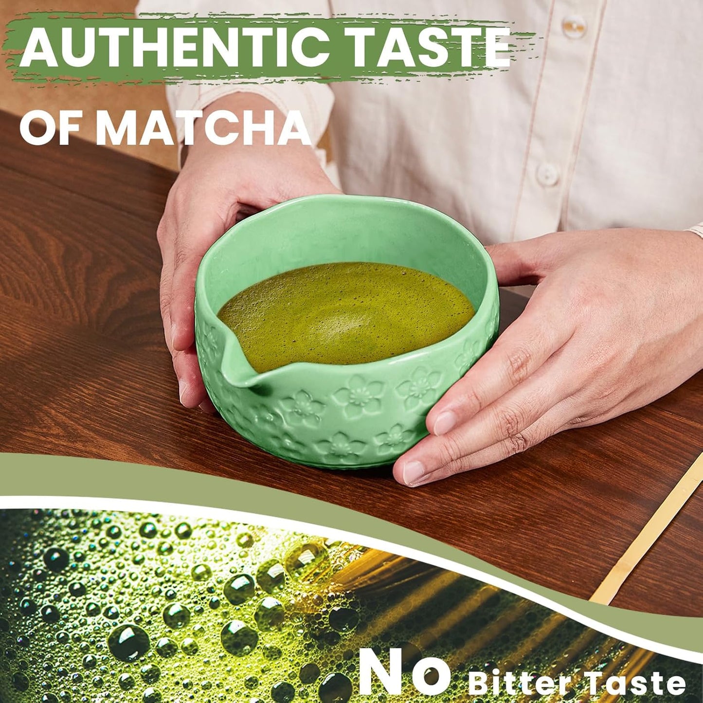 Matcha Whisk Set, Sakura Cyan Ceramic Matcha Set Includes Matcha Bowl, Matcha Whisk (Chasen) and Holder, Sifter, Bamboo Scoop & Spoon - 6 Pcs Matcha Kit for Matcha Lovers