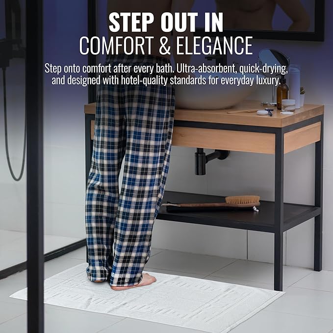 Bulk Hotel Bath Mats – 48 Pack (20x30) Economy White Poly Cotton Bath Mat – 4 Dozen Lightweight, Quick-Dry, Anti-Slip, Machine-Washable Mats for Hotels, Gyms, Spas & Commercial Use