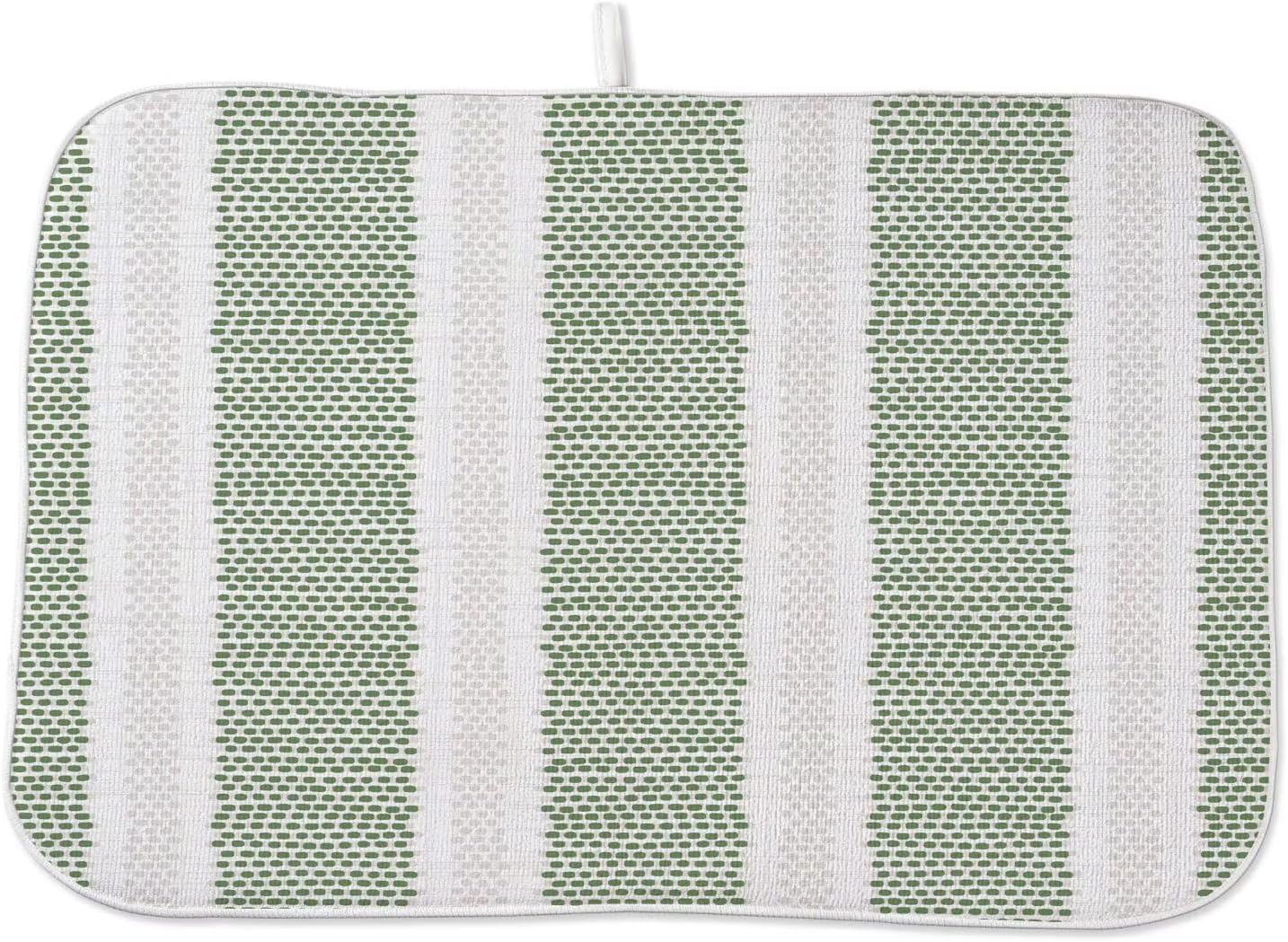 Boho Sage Green Dish Drying Mat 18 x 24 inch Modern Geometry Polka Dot Striped Decorative Drying Mats Microfiber Absorbent Dish Washable Draining Mat for Kitchen Counter Decor