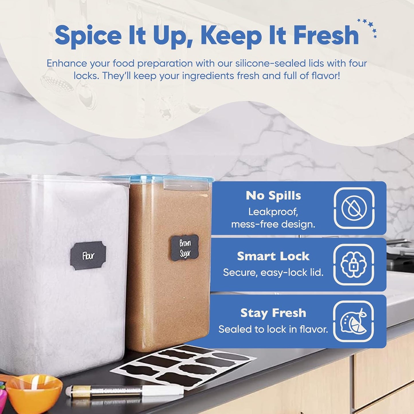 Chef's Path Extra Large Airtight Flour and Sugar Storage Containers with Lids, Set of 2, 6.5L Pantry Canisters for Bulk Flour and Sugar Storage - Transparent