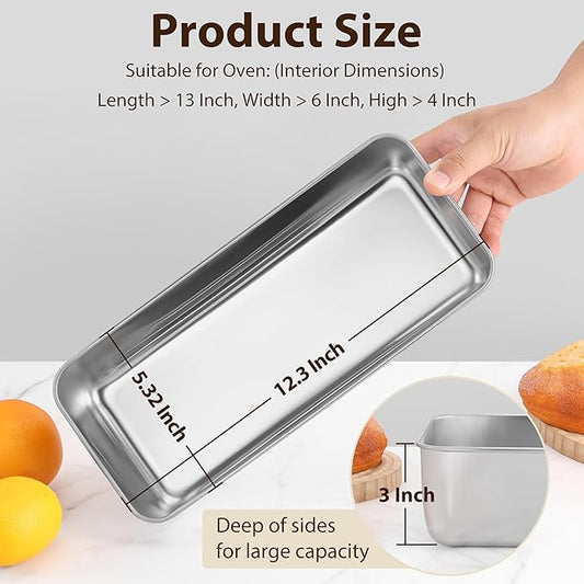 P&P CHEF Loaf Pans for Baking Bread, 12 x 5 Inch Large Stainless Steel Bread Loaf Pan Tins for Homemade Meatloaf Cake Brownies, Healthy & Sturdy, Oven & Dishwasher Safe, 1Pc