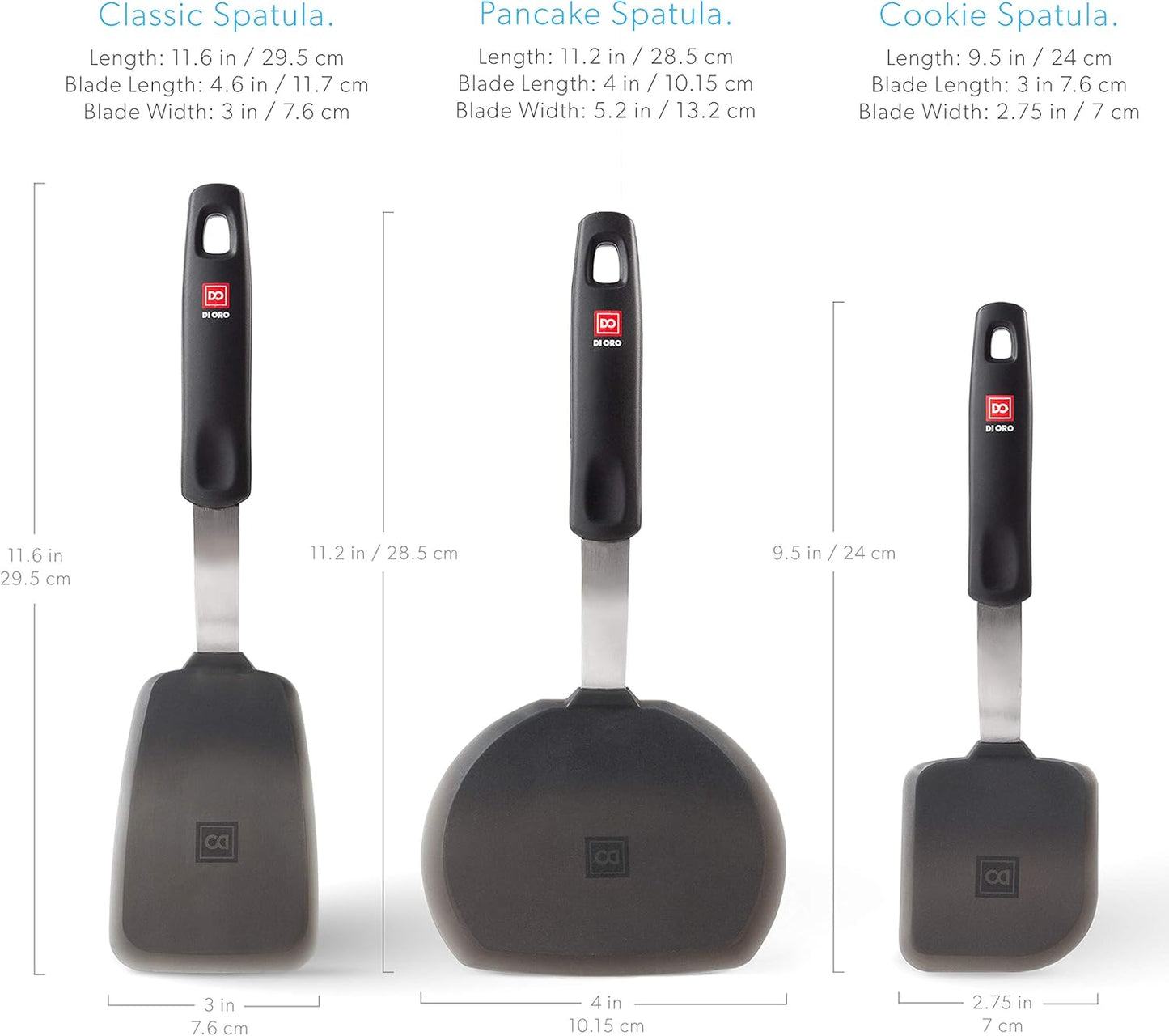 DI ORO Silicone Turner Spatula Set - Forever Warranty - Kitchen Spatulas for Nonstick Cookware - 600°F Heat-Resistant & BPA Free - Flexible & Thin Flippers for Turning Eggs & Pancakes (6 Piece, Black)