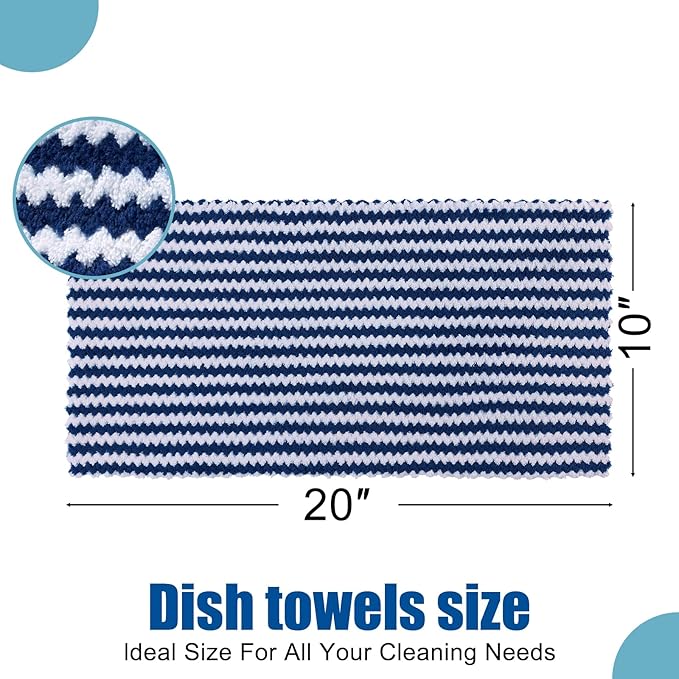 Homaxy Kitchen Towels(12 Pack, 10 x 20 inches), Ultra Soft and Absorbent Dish Towels, Reusable Fast Drying Microfiber Cleaning Cloth, Coral Velvet Wave Design No-lint, Navy Blue