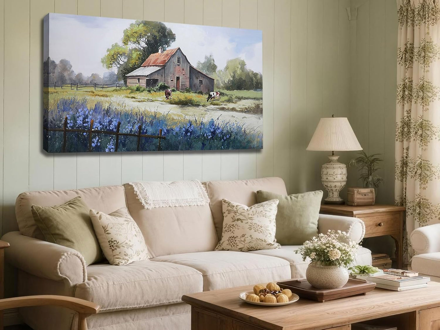 Ardemy Farmhouse Canvas Wall Art for Living Room Rustic Barn Farm Cow Pictures Paintings Wall Decor Vintage Country Artwork Bedroom Bathroom Dining Room Office Decoration, 40"x20"