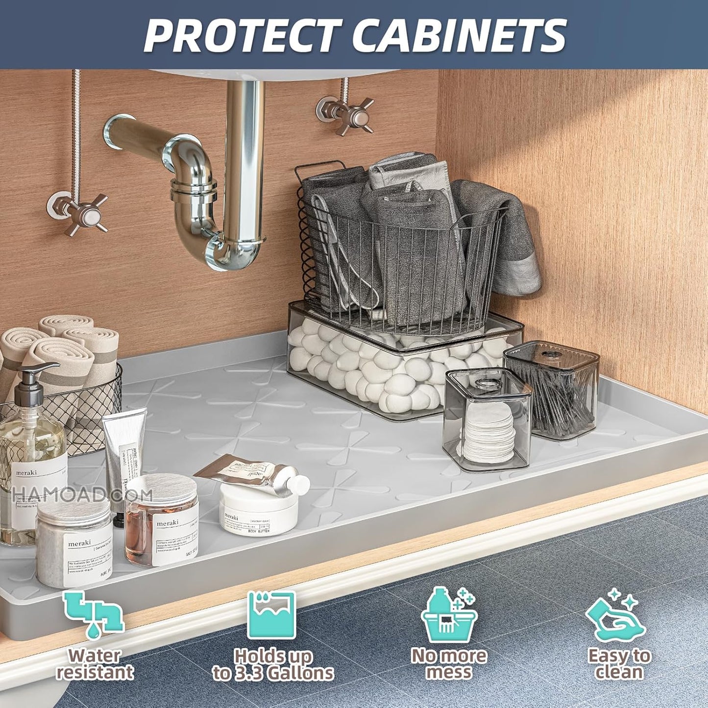 SIKADEER 22" x 19" Under Sink Mat Waterproof, Silicone Mat Kitchen Drawer Shelf and Cabinet Liner, Sink Protector for Bathroom Organizers and Storage, Boot Tray Pet Food Mats