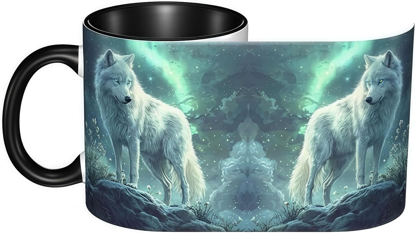 FyLybois Wolf Coffee Mug Ceramic Coffee Cup with Handle Microwave Safe for Home or Office Gifts for Women and Men