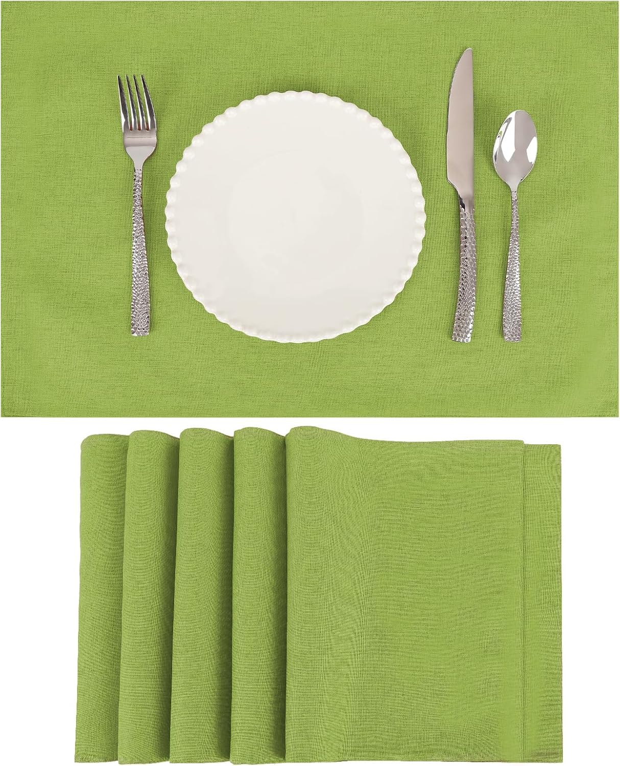 Placemats Set of 6 Linen Type Fabric Cloth Placemats, 19 x 13 Inch Double Layered Thick Wrinkle Free Heat Resistant Table Place, for Dining, Kitchen, Party (Green, 48 * 33cm)