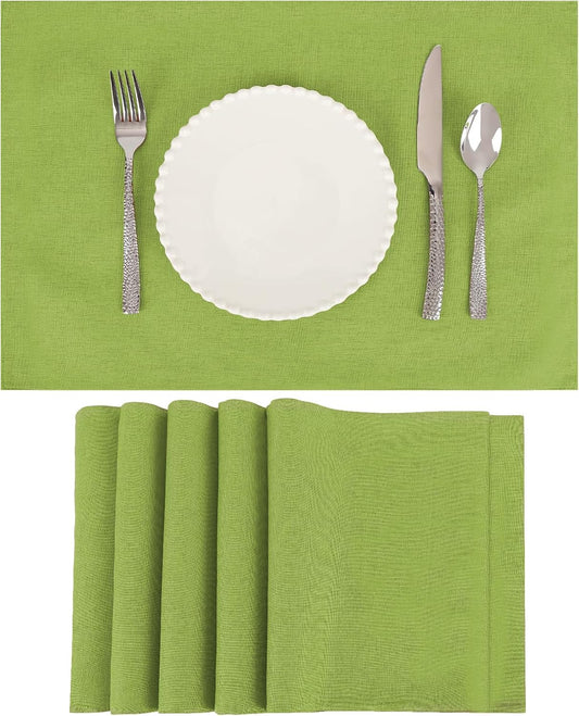 Placemats Set of 6 Linen Type Fabric Cloth Placemats, 19 x 13 Inch Double Layered Thick Wrinkle Free Heat Resistant Table Place, for Dining, Kitchen, Party (Green, 48 * 33cm)