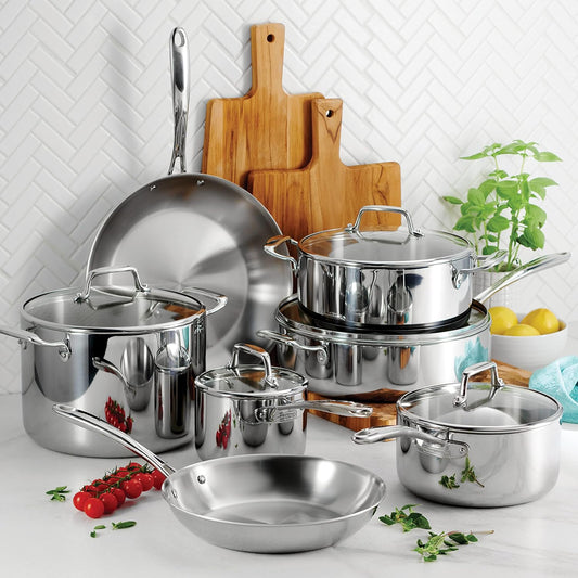 Tramontina Tri-Ply Clad Stainless Steel 12-Piece Cookware Set with Glass Lids, Pots and Pans Kitchen Set, Induction-Ready, Dishwasher-Safe, NSF-Certified