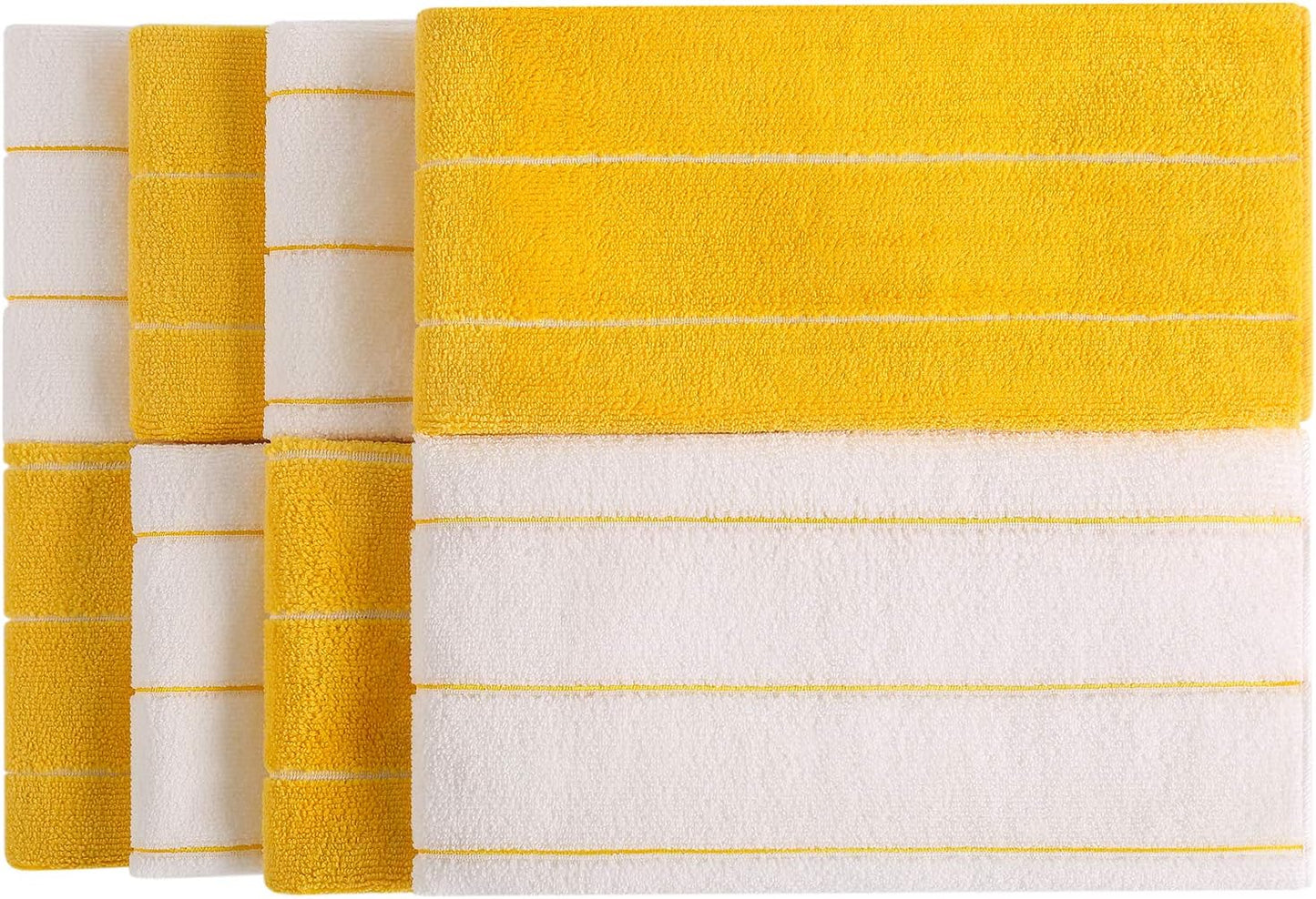 Microfiber Kitchen Towels - Super Absorbent, Soft and Solid Color Dish Towels, 8 Pack (Stripe Designed Yellow and White Colors), 26 x 18 Inch (Yellow)