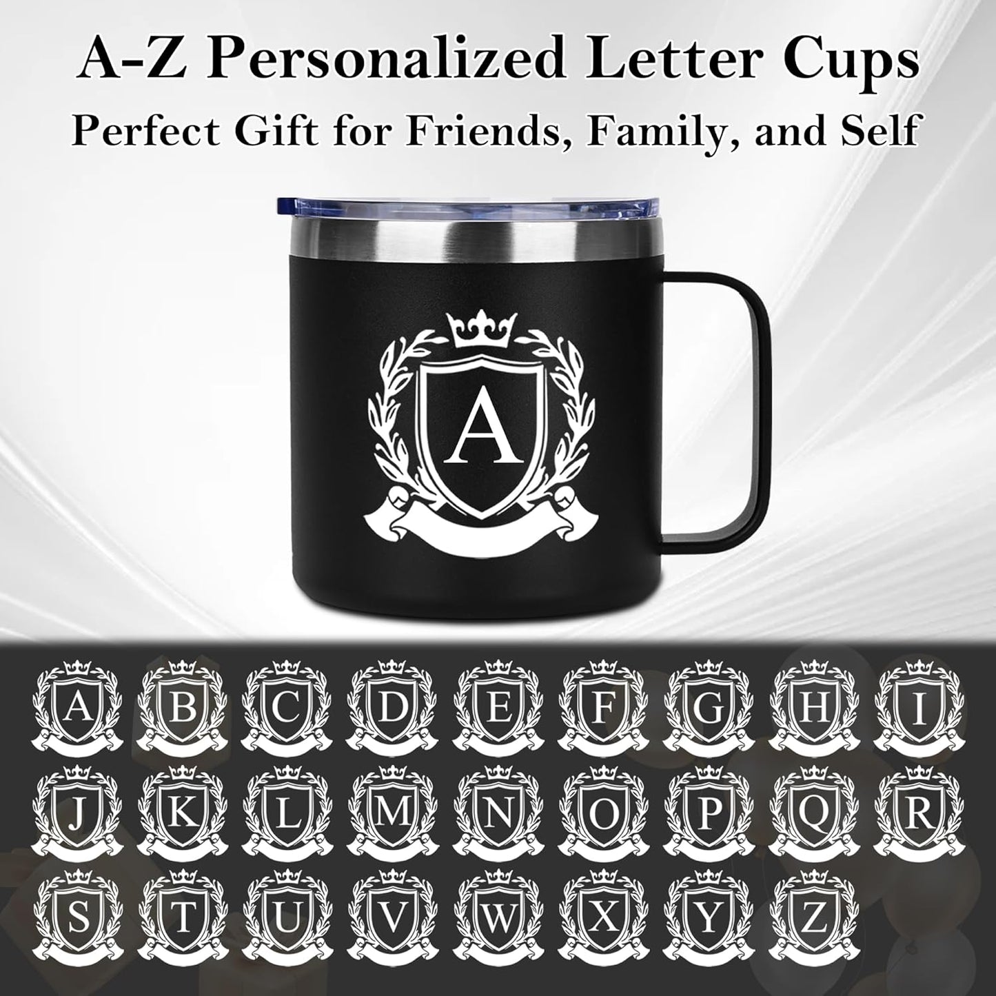 Personalized 14 Oz Initial Insulated Coffee Mug with Lid Travel Large Cup Groomsmen Proposal Groom Him Wedding Day Funny Stepdad Bride Father Gifts Unique Cool Special Best Thank You Bulk Present,L