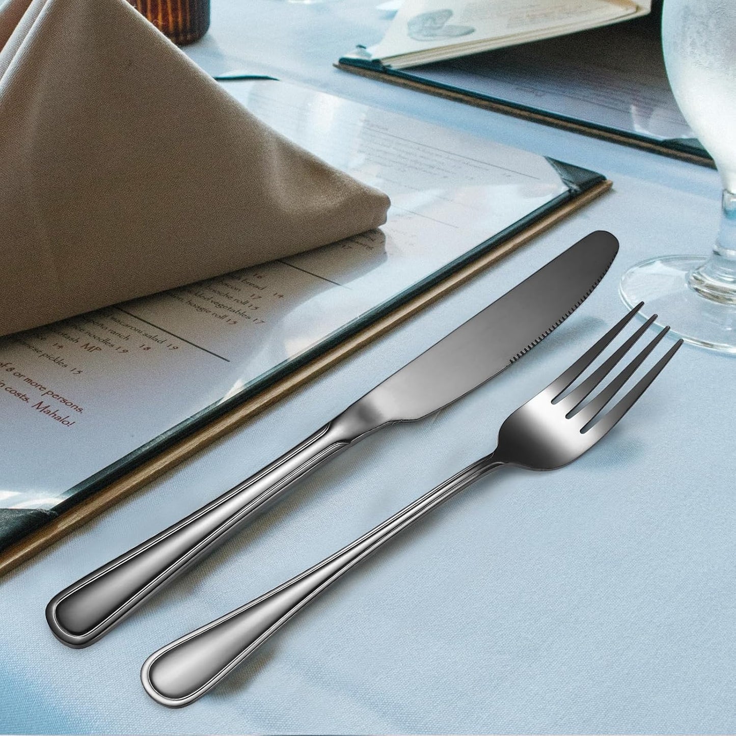 20 Pieces Black Flatware Set for 4 Silverware Stainless Steel Cutlery Luxury Forks Knives Spoons Modern Eating Utensils Double Line Edges Handle