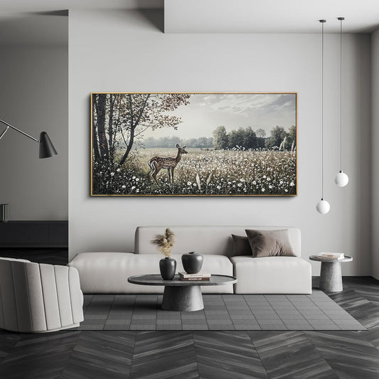 yiijeah Farmhouse Wall Decor - Large Canvas Wall Art Artwork Deer Landscape Vintage Floral Rustic Print Neutral Picture Artwork for Home Living Room Bedroom Office Decoration