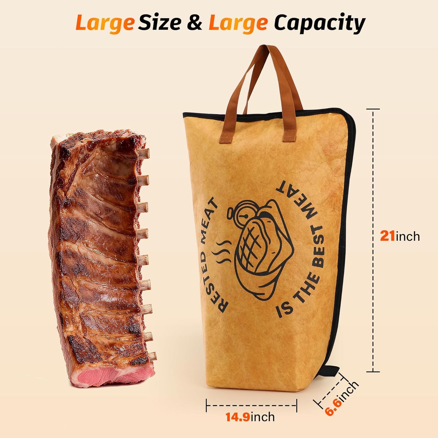 Bonviee 21" BBQ Blanket for Resting Meat, Reusable Smoker Insulated Bag with Wide Mouth for Brisket, Pork Shoulder, Turkey, Beef & Large Roasts, Keeps Meat Warm & Juicy (21in, 1PCS)