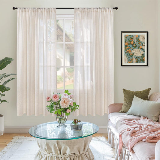 BGment Oatmeal Linen Semi Sheer Curtains 72 Inch Length for Living Room - Rod Pocket Light Filtering Window Drapes Natural Textured for Bedroom Farmhouse Lightweight, 2 Panels Set, 52 X 72 Inch
